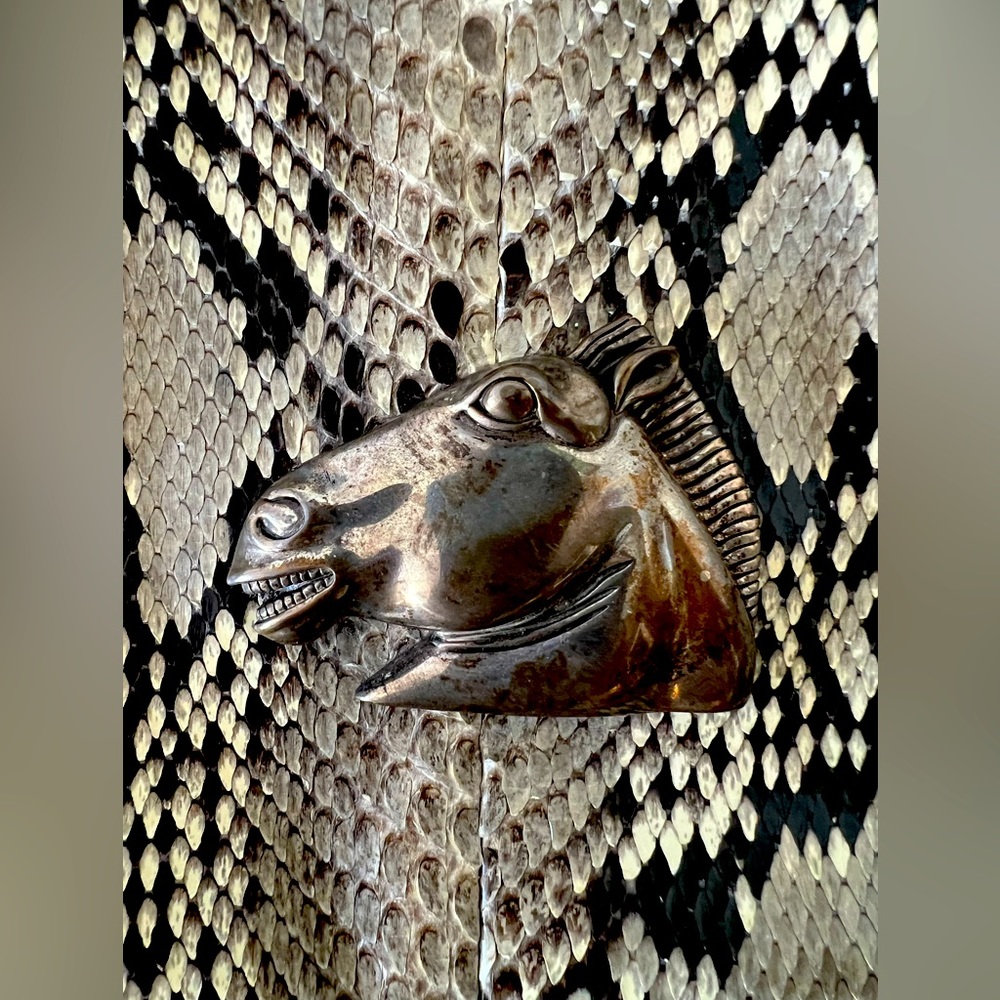 BARRY KIESELSTEIN-CORD leather belt with silver horsehead snakeskin pouch *RARE*